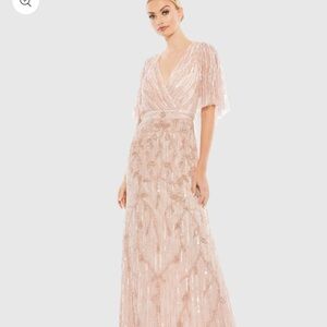 Mac Duggal Embellished Cap Sleeve Faux Wrap Trumpet Gown size 12, NWT